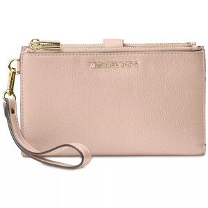 MICHAEL Michael Kors Adele Double Zip Pebble Leather Phone Wristlet Soft Pink